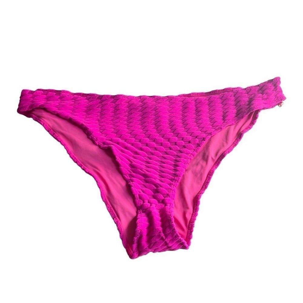 Good‎ American 7 4X Plus Bikini Bottom Hawaiian Pink Textured High Cut NWT Beach